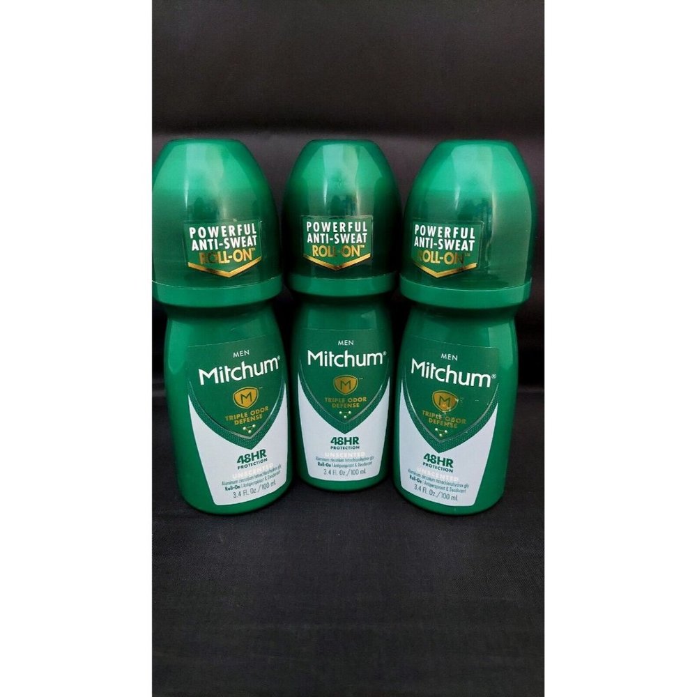 Mitchum Men Deodorant Unscented 48 Hour 3 Roll-On Anti-Perspirant 3.4 fl oz